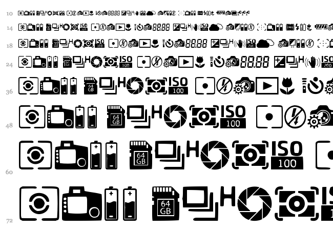 Digital Camera Symbols font waterfall